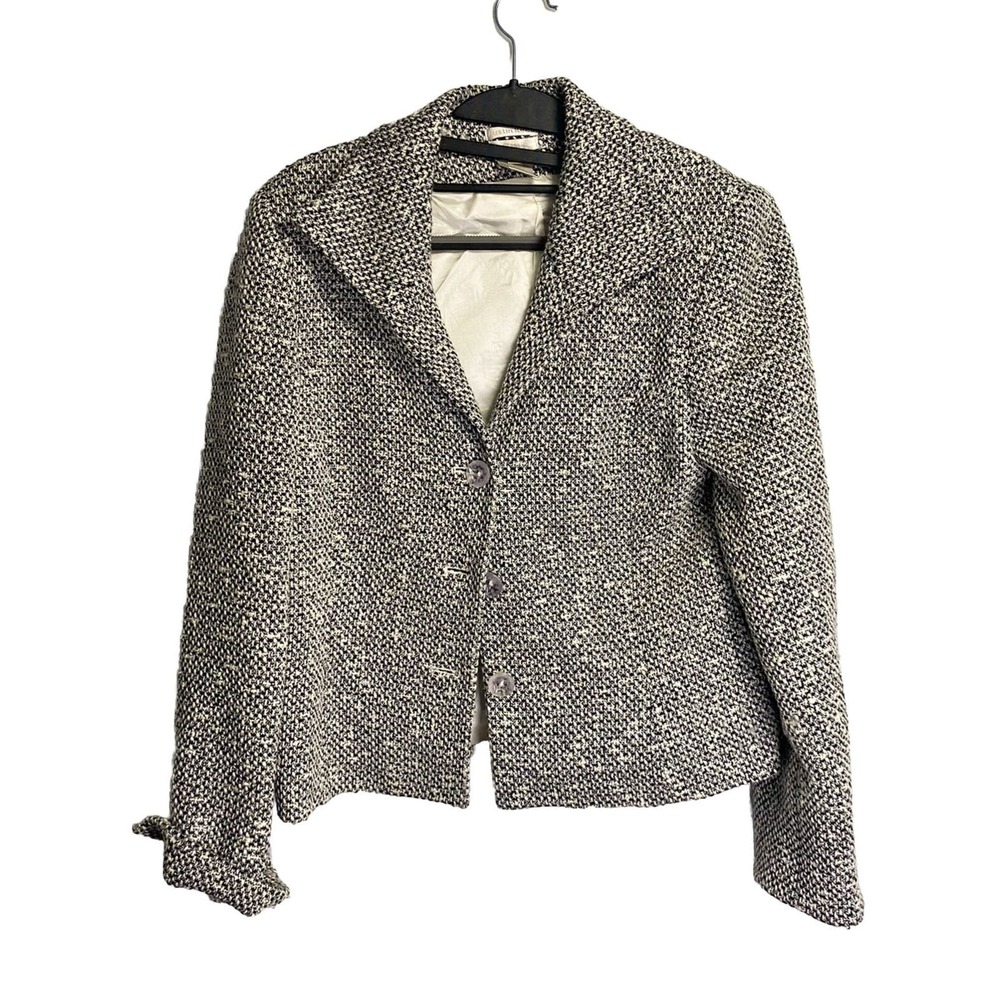 Austin Reed Womens Classic 3‎ Button Tweed Wool Preppy Blazer Jacket White 10